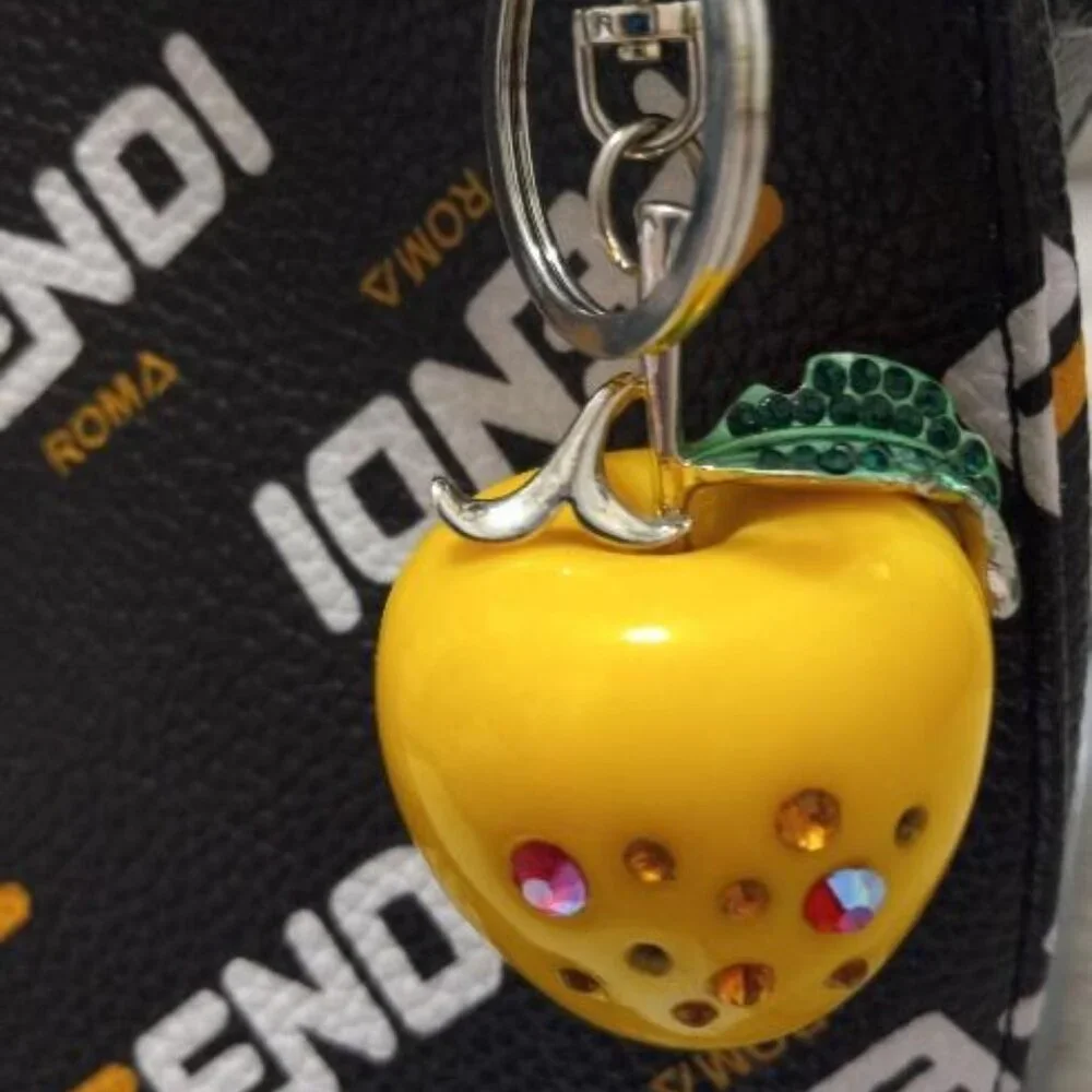 Women Apple Crystals Key Chain Keyring Handbag Purse Charm Pendant Accessory